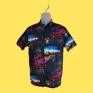 Cactus Man Ricky Singh Men's Las Vegas Print Short Sleeve Button Down Shirt S